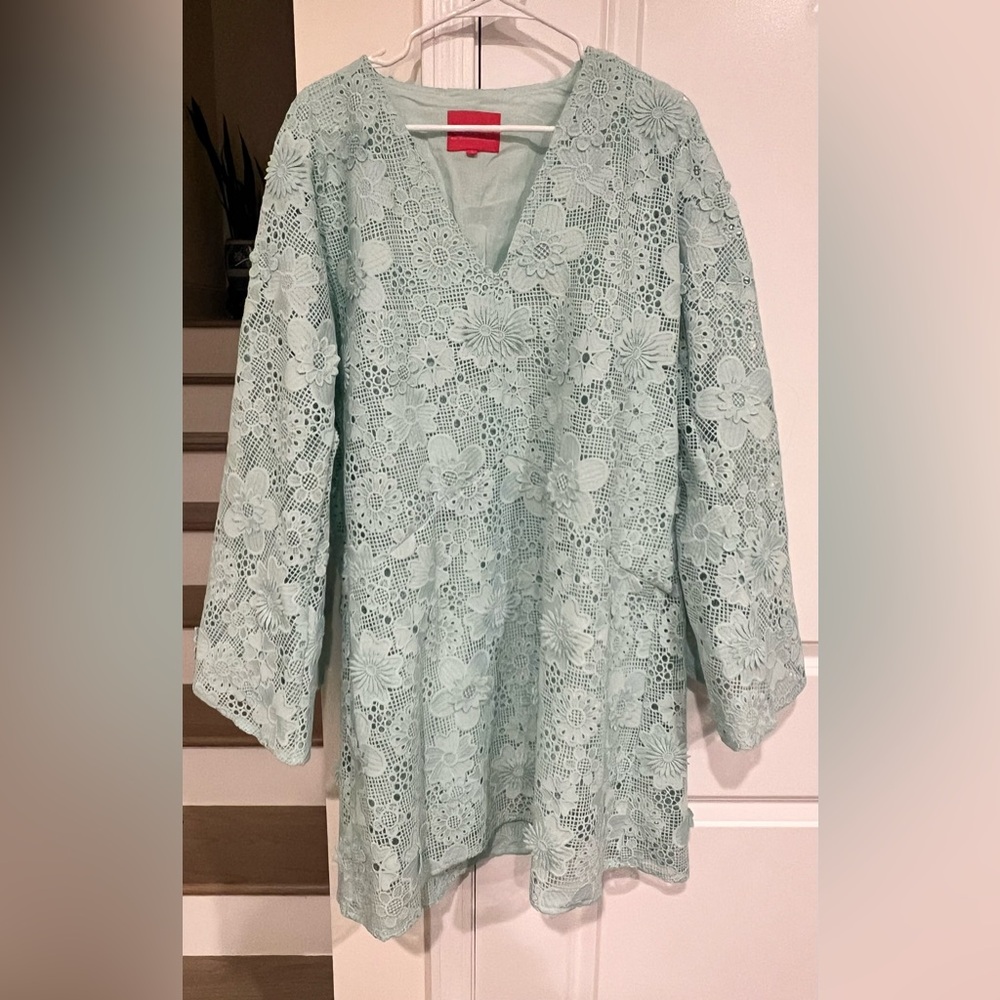 Marie by Victoria Dunn Light Aqua Lace Kaftan
